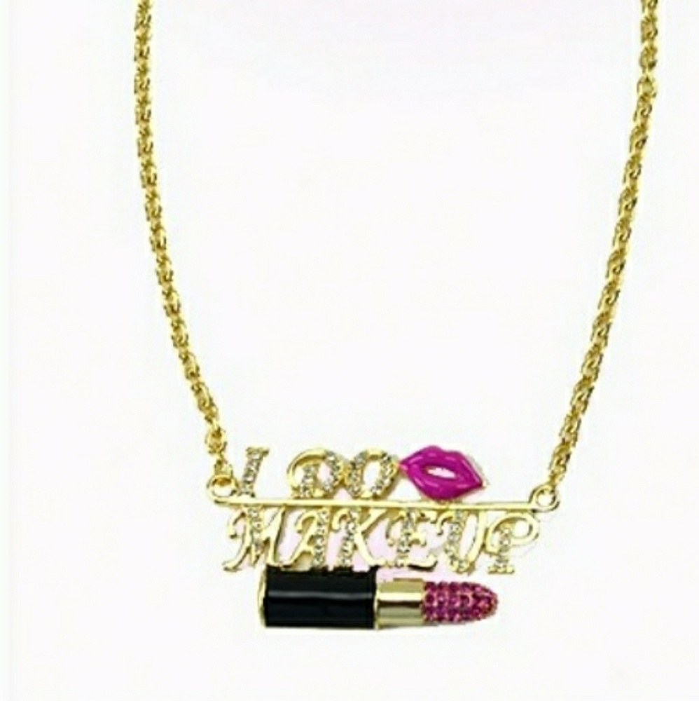 I Do Makeup Gold Pink Studded Chain Necklace - Picture 3 of 8